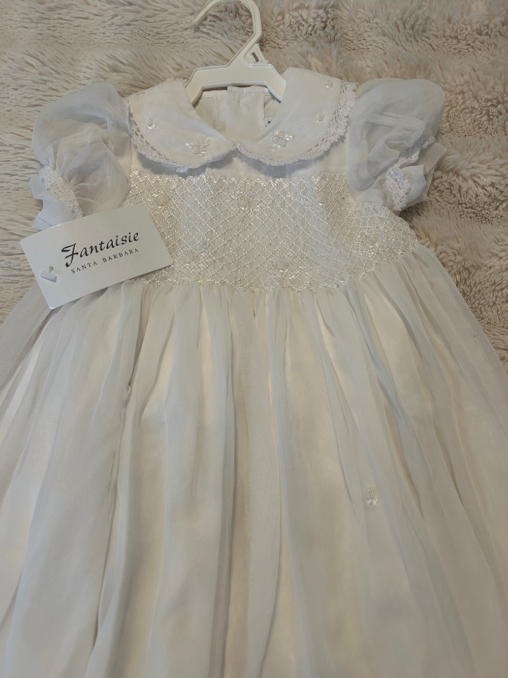 Fantasie White Delicate Smocked Puff-Sleeve Dress